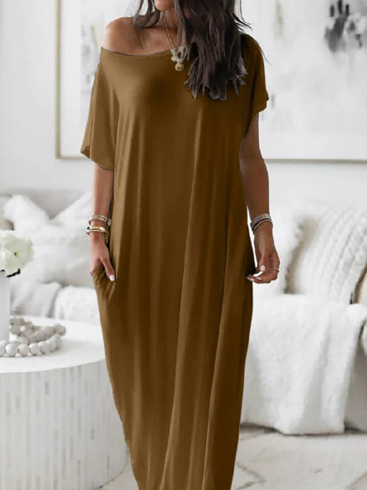 Women's Solid Color Batwing Sleeve Lounge Dress