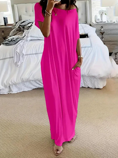 Women's Solid Color Batwing Sleeve Lounge Dress