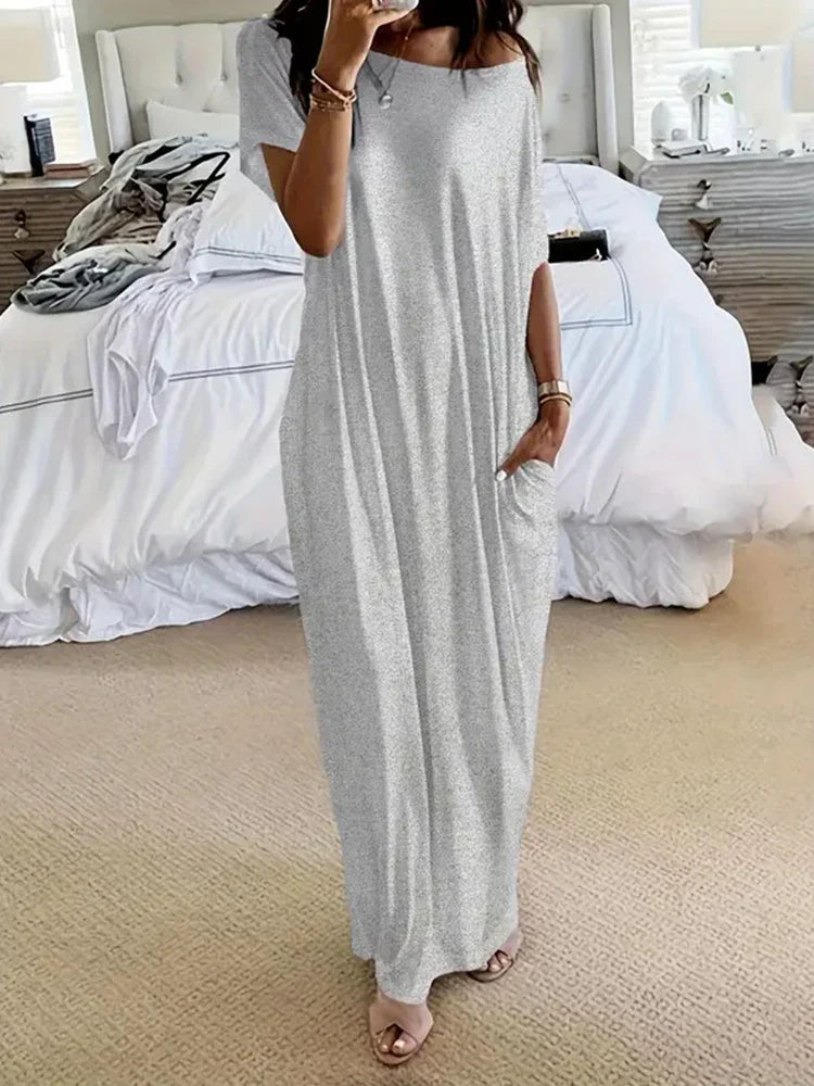 Women's Solid Color Batwing Sleeve Lounge Dress