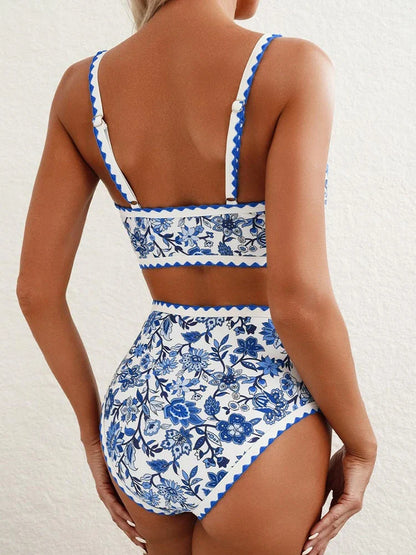 Women's  Floral Print Whip Stitch 2 Piece Swimsuits