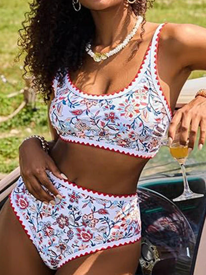 Women's  Floral Print Whip Stitch 2 Piece Swimsuits