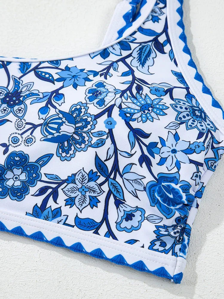 Women's  Floral Print Whip Stitch 2 Piece Swimsuits