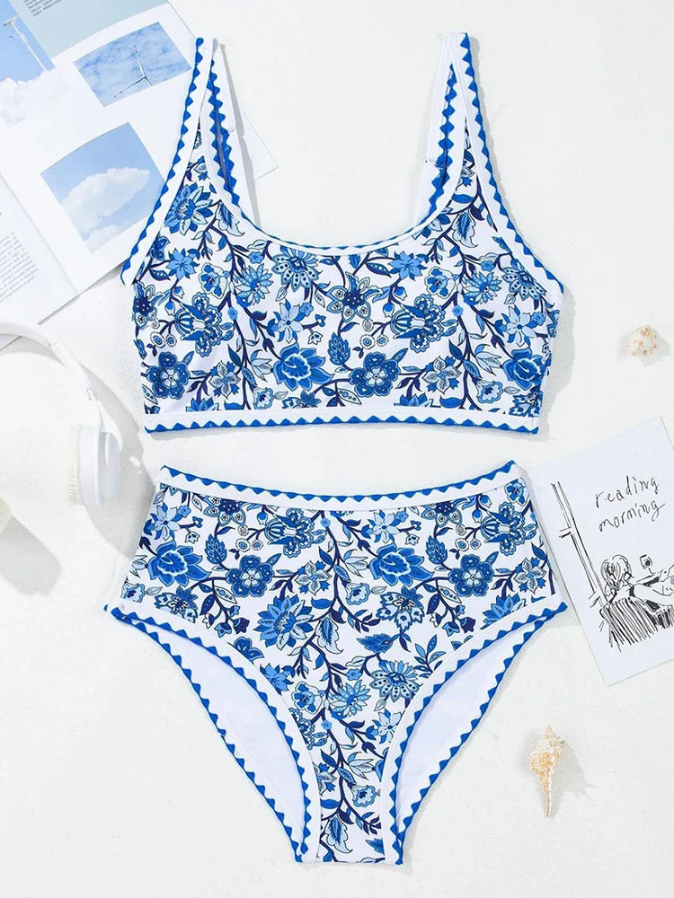 Women's  Floral Print Whip Stitch 2 Piece Swimsuits