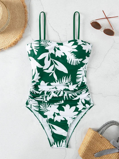 Women Swimsuit One Piece Bathing Suit Square Neck Cutout Back Tummy Control with Adjustable Spaghetti Straps