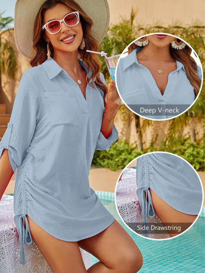 Cover Ups Bikini Swimsuit Coverup Drawstring Beach Dress Shirt