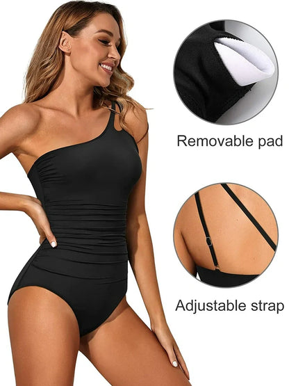 One-Shoulder Tummy Control One-Piece Swimsuit