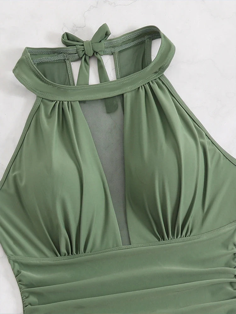 Women's One Piece Swim Dress Full Coverage Scoop Neck