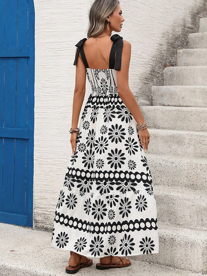 Printed Halter Backless Maxi Dress