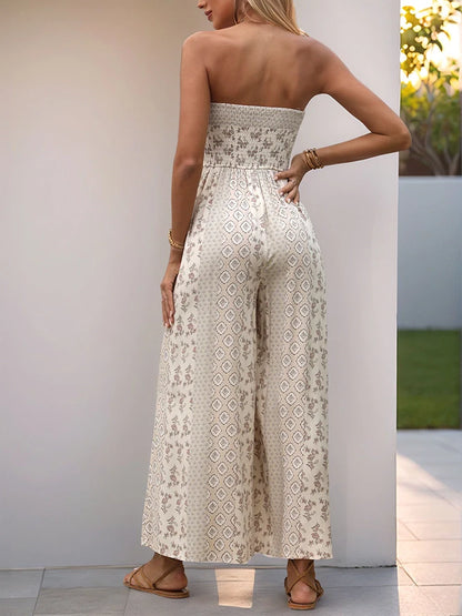 Sleeveless Back Tie Abstract Print Wide Leg Jumpsuit