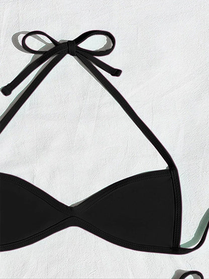 Women’s Halter Tie-Back Plain High-Cut Two-Piece Bikini for Summer Beach