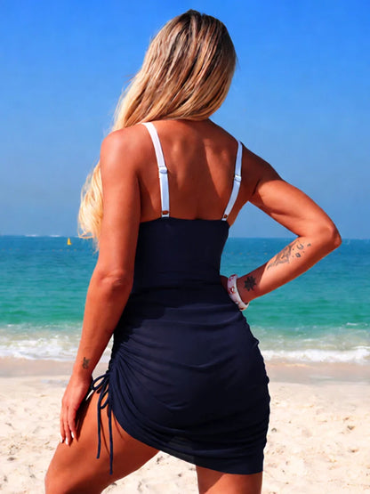 Women's gold floral Color-blocked mesh one-piece swimsuit