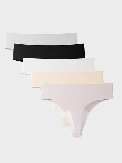 Women’s Seamless Ice Silk Thong Panties 5-Pack