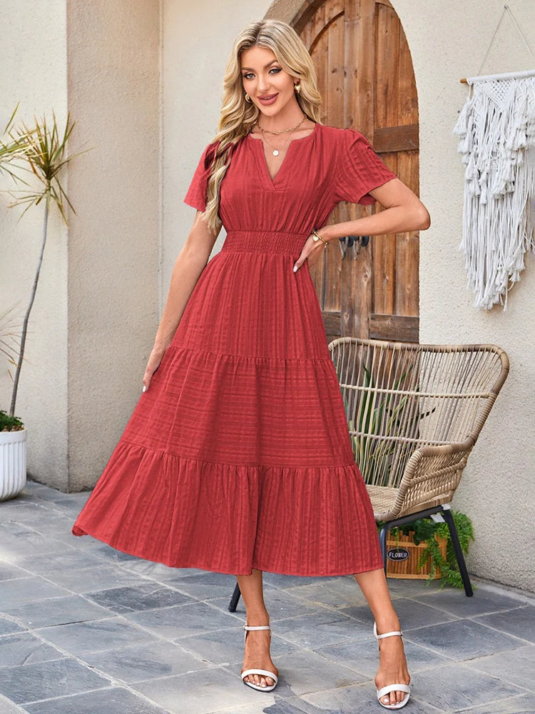Women’s Casual Short Sleeve Maxi Dress with Pockets