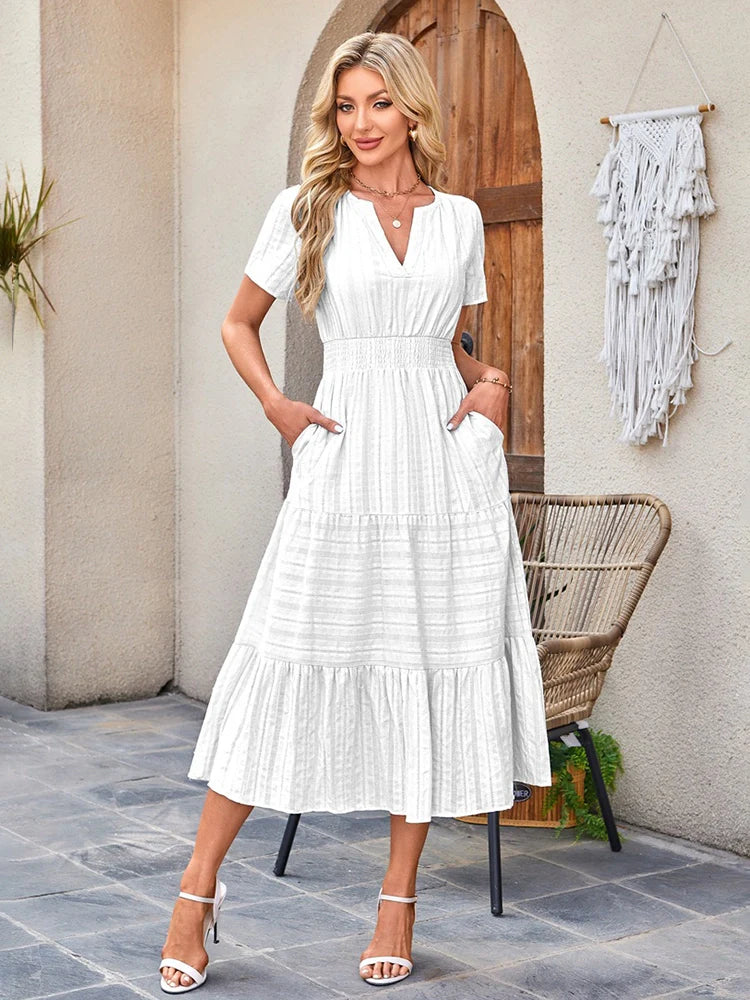 Women’s Casual Short Sleeve Maxi Dress with Pockets