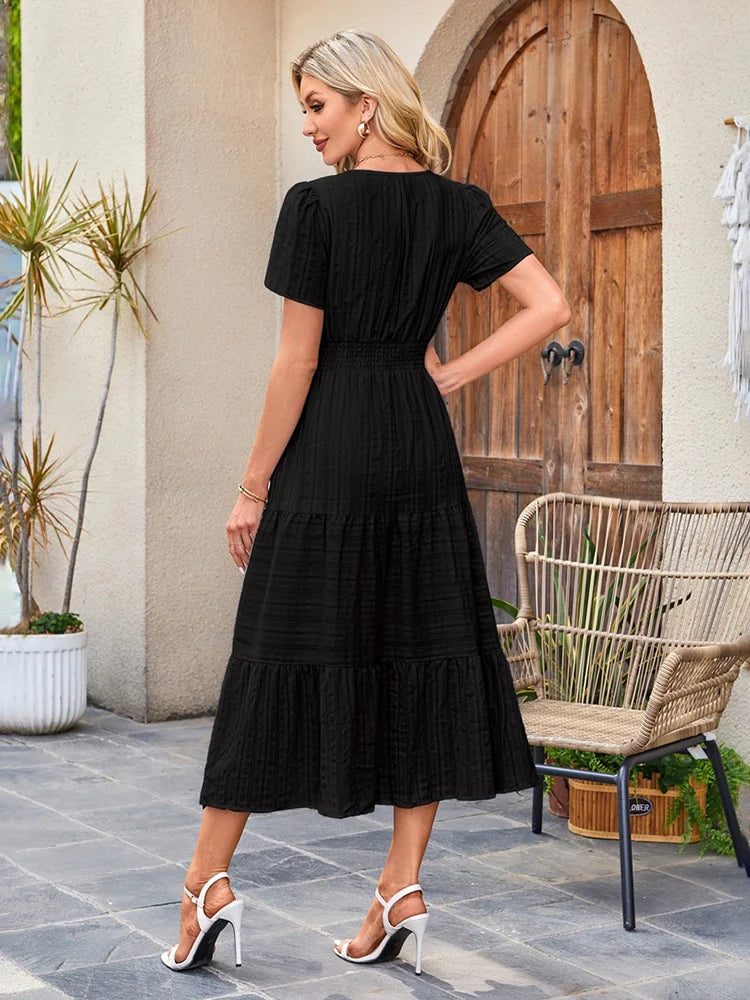 Women’s Casual Short Sleeve Maxi Dress with Pockets