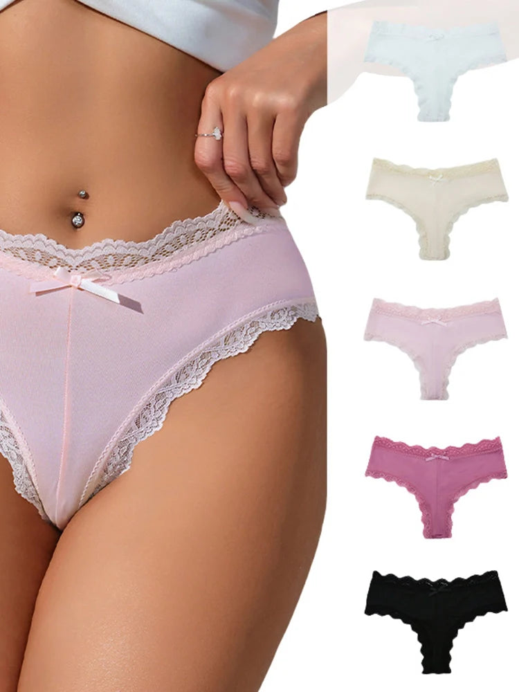 5-Pack Women’s Lace Thongs – Mid Waist Sexy Panties