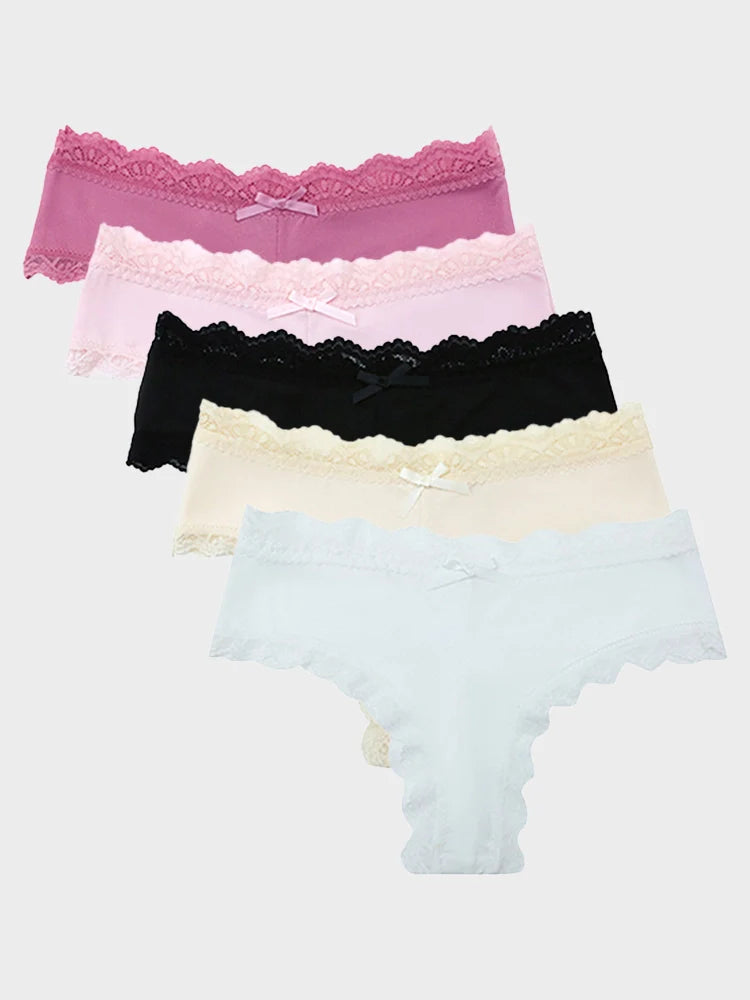 5-Pack Women’s Lace Thongs – Mid Waist Sexy Panties