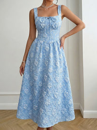 Women's Casual Sleeveless Square Neck Jacquard Flowy Maxi Dress