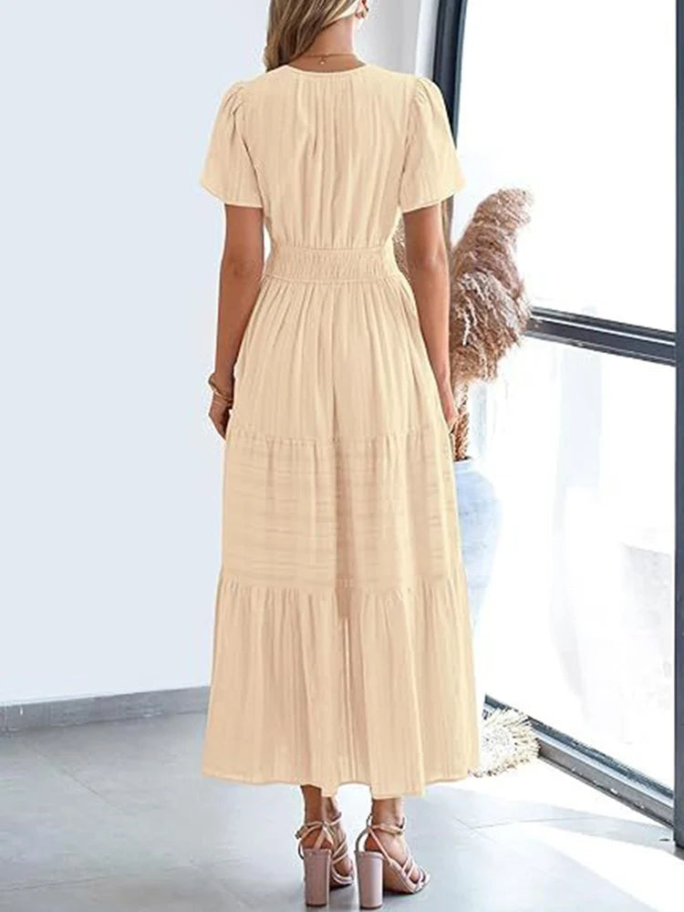 Women’s Casual Short Sleeve Maxi Dress with Pockets