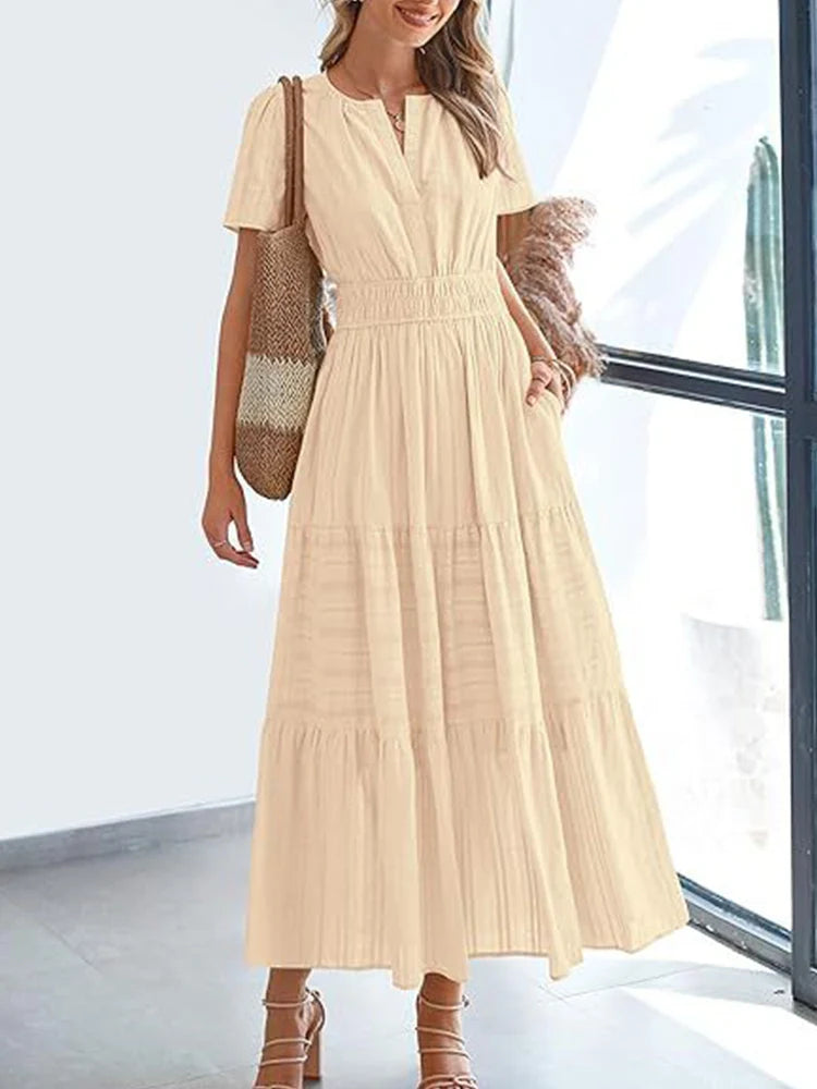 Women’s Casual Short Sleeve Maxi Dress with Pockets