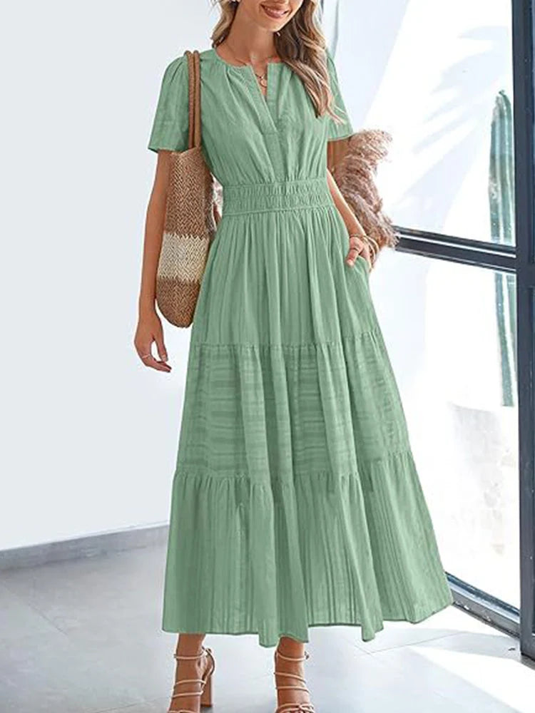 Women’s Casual Short Sleeve Maxi Dress with Pockets