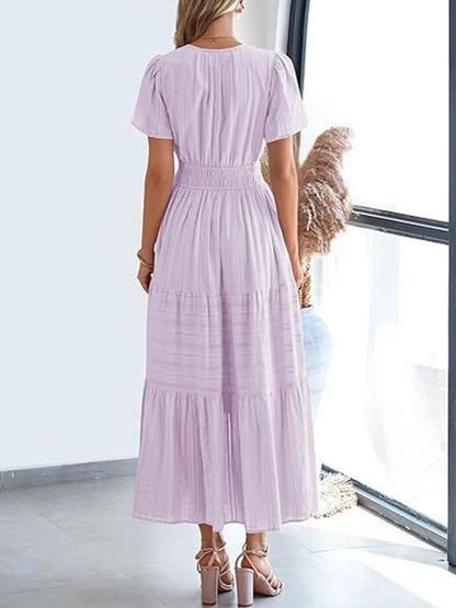Women’s Casual Short Sleeve Maxi Dress with Pockets