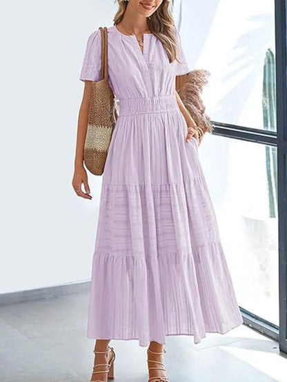 Women’s Casual Short Sleeve Maxi Dress with Pockets
