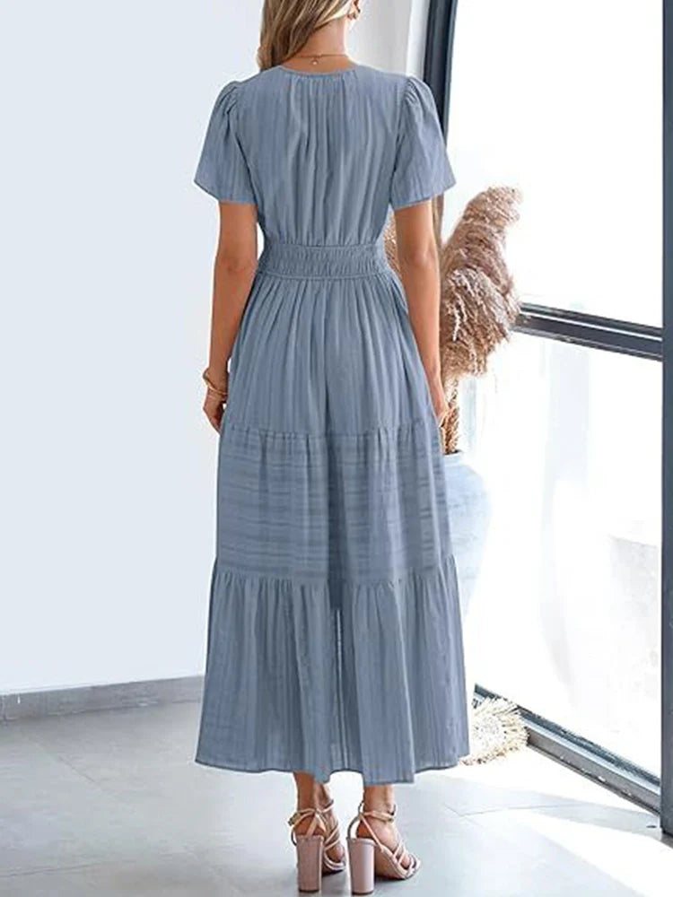 Women’s Casual Short Sleeve Maxi Dress with Pockets