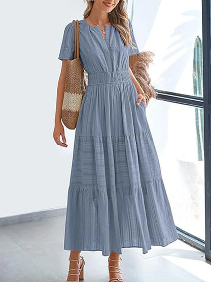 Women’s Casual Short Sleeve Maxi Dress with Pockets