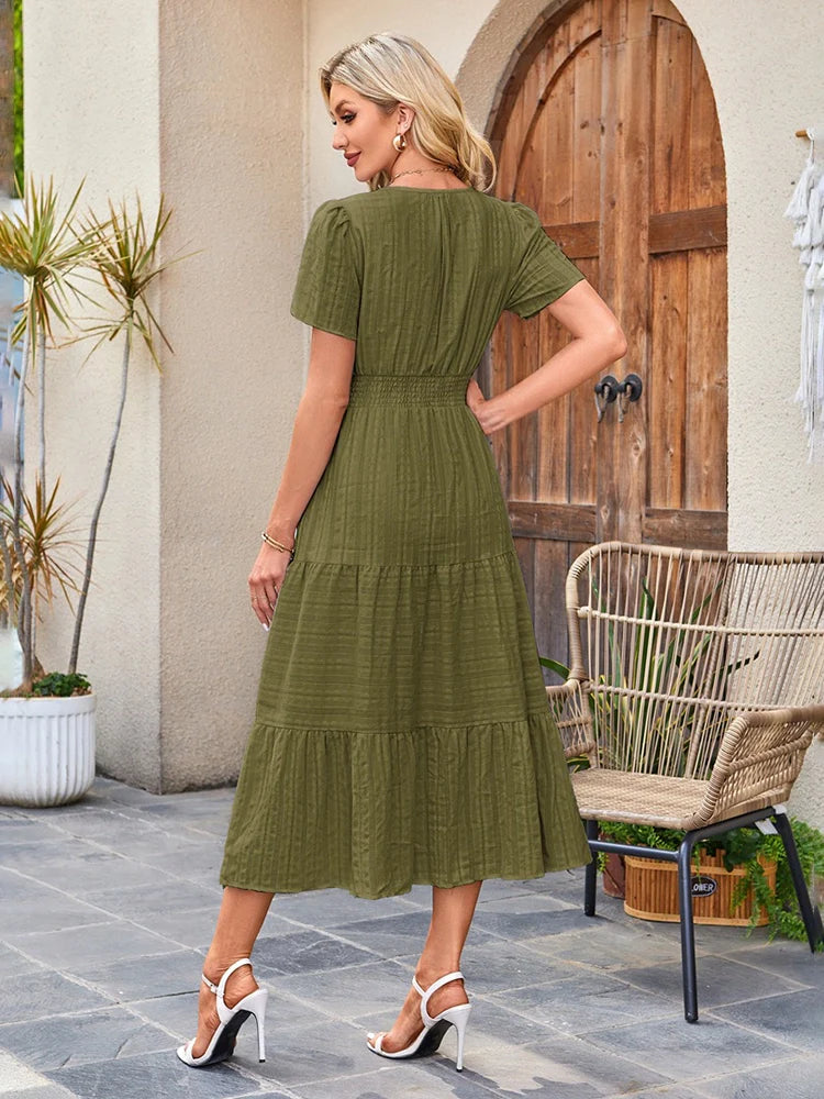 Women’s Casual Short Sleeve Maxi Dress with Pockets