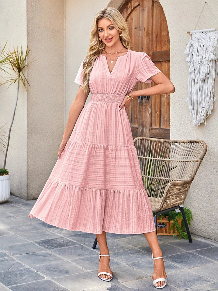 Women’s Casual Short Sleeve Maxi Dress with Pockets