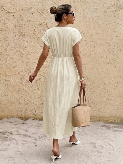 Women’s V Neck Short Sleeve Maxi Dress