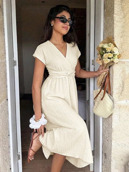 Women’s V Neck Short Sleeve Maxi Dress