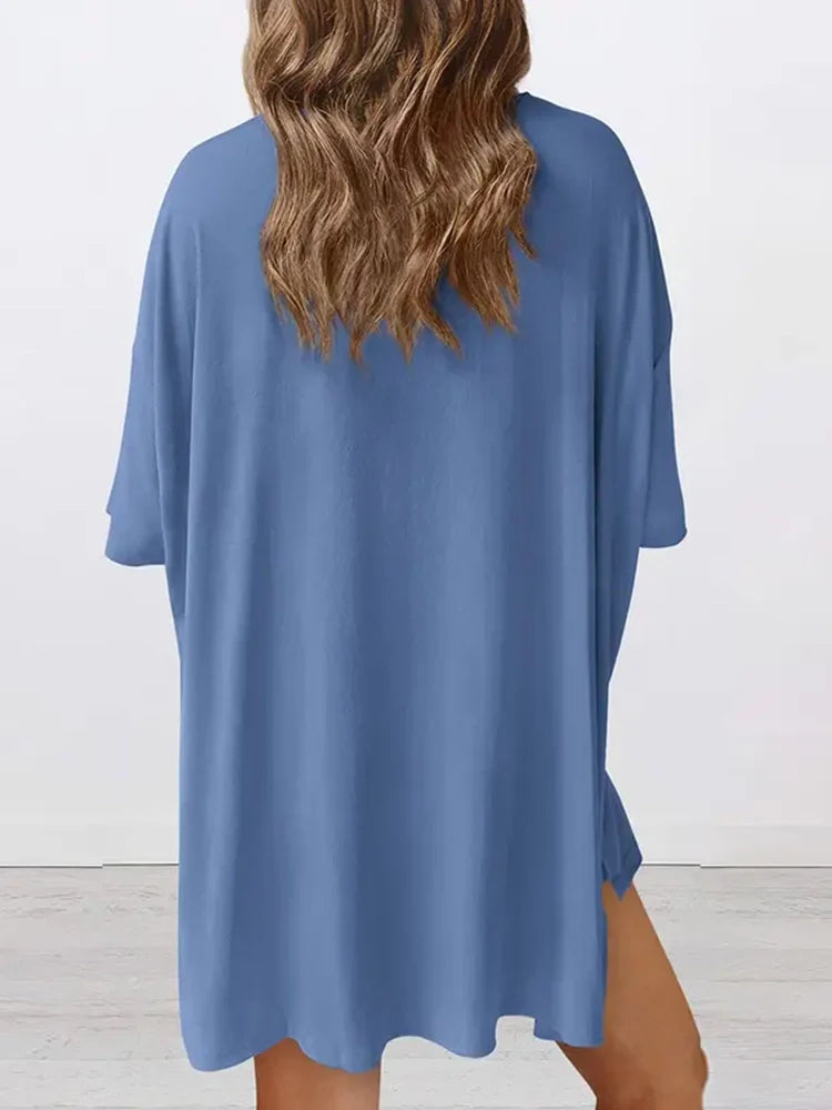Women’s Casual Oversized 2-Piece Set – Crewneck Top & Split Hem Design