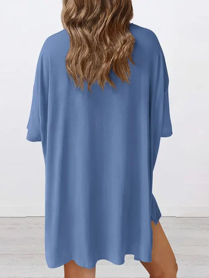 Women’s Casual Oversized 2-Piece Set – Crewneck Top & Split Hem Design