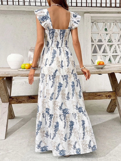 Women’s Boho Maxi Dress – Square Neck Sleeveless Smocked Sundress