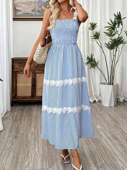 Womens Striped Dress  Sleeveless Spaghetti Strap Maxi Dress