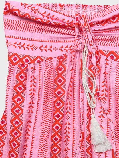 Geometric Halter Neck Backless Maxi Dress with Tiered Skirt
