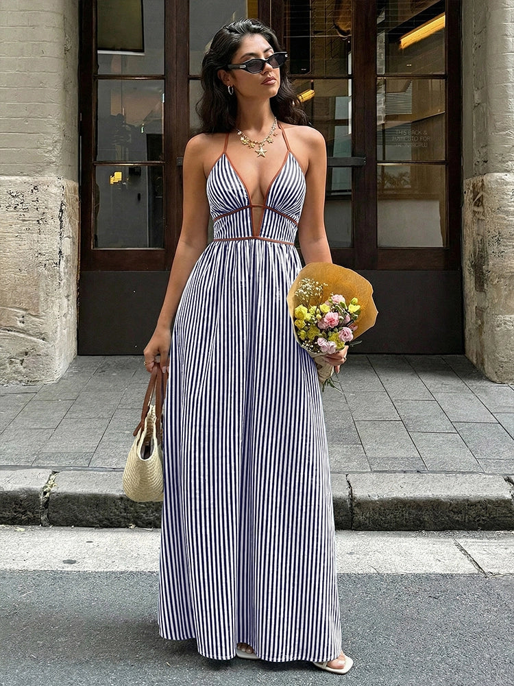 Women’s Striped Halter Neck Maxi Dress