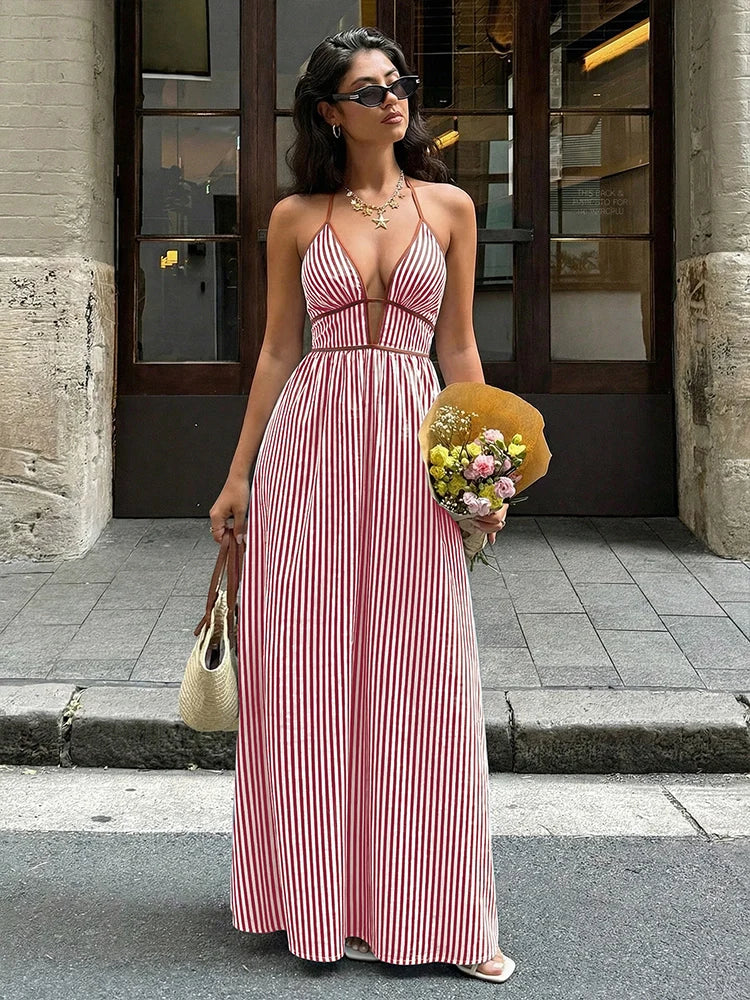 Women’s Striped Halter Neck Maxi Dress