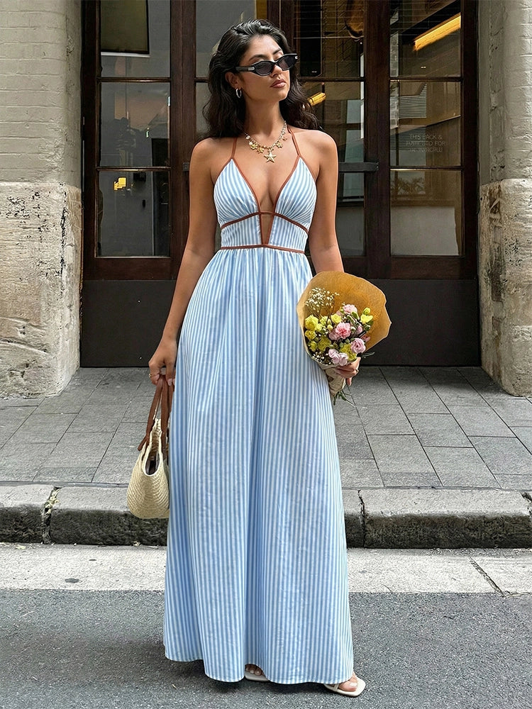 Women’s Striped Halter Neck Maxi Dress