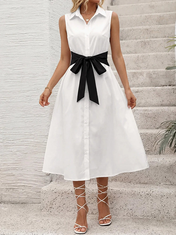 Women's Sleeveless Button Down Shirt Dress