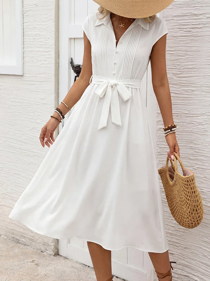 Women's Collared Button Front Midi Dress