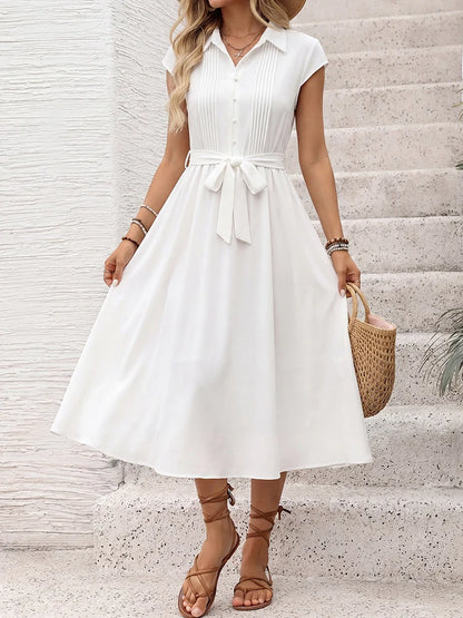Women's Collared Button Front Midi Dress