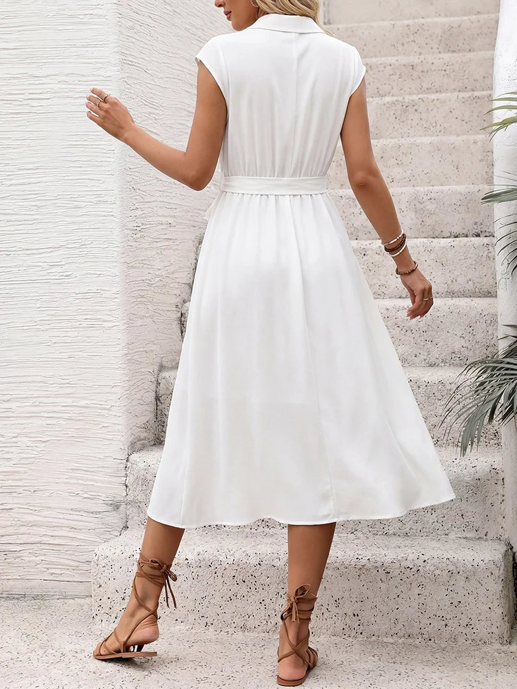 Women's Collared Button Front Midi Dress