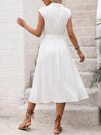 Women's Collared Button Front Midi Dress