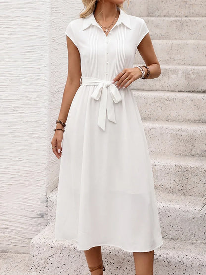 Women's Collared Button Front Midi Dress
