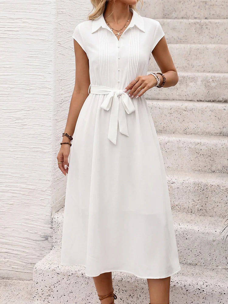 Women's Collared Button Front Midi Dress