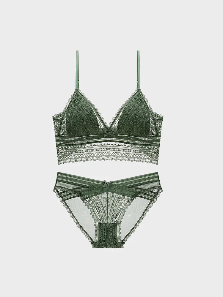 Women’s Lace Bralette Soft Wireless Bra Set