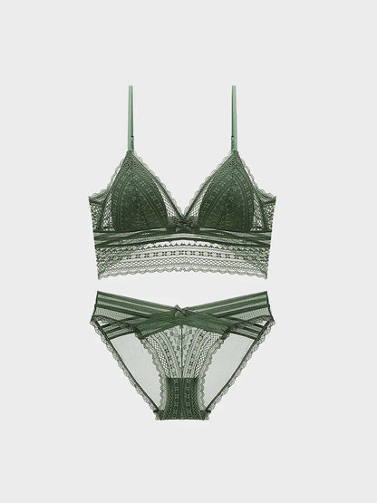 Women’s Lace Bralette Soft Wireless Bra Set
